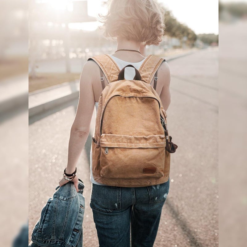 Muzee Muzze Canvas Backpack for Women and Men, Lightweight Classic Laptop Backpack with USB Charging Port for School, Travel and Daily Use, Khaki - Image 5